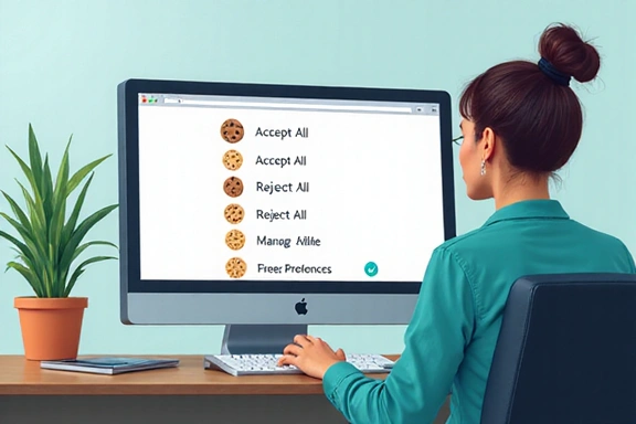 Illustration of a person managing cookie settings on a computer